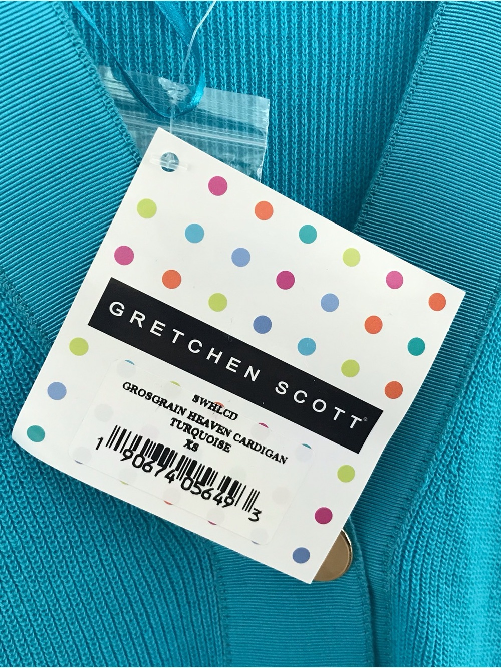 Gretchen Scott Designs Grosgrain Heaven Hi-Lo Turqoise Cardigan, SzXS, NWT - Picture 5 of 8